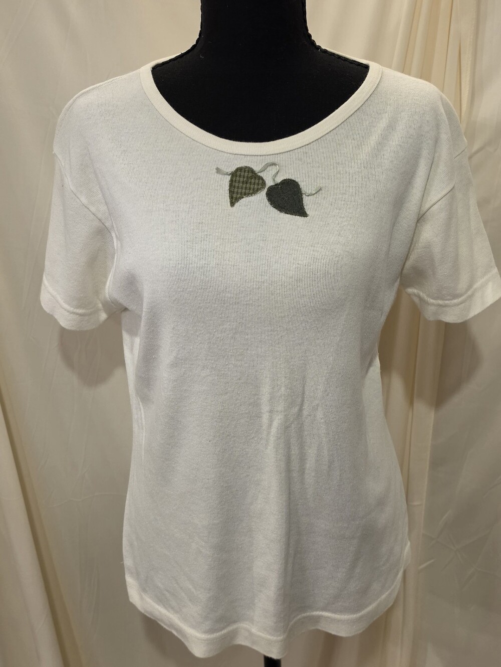 Vintage 90s Alore White Blank T-Shirt XL Single Stitch Applique Leaf Boho